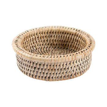 Caspari Wine Bottle Coaster - Rattan - White Natural